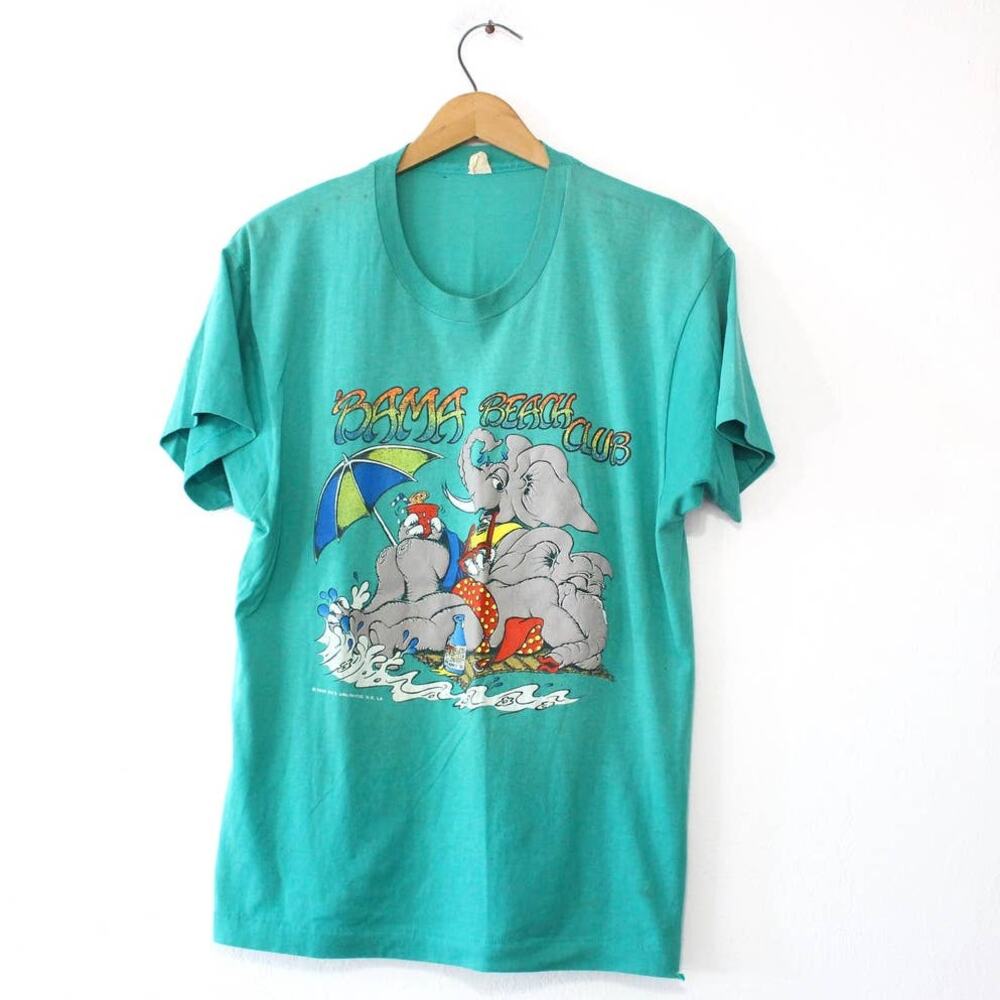 Vintage 80s Alabama Beach Club Roll Tide Elephant T Shirt Mens Large Green